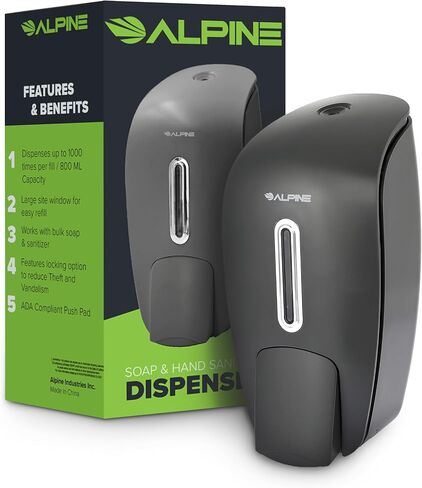 Alpine Manual Soap Dispenser Wall Mount - Commercial Soap Dispenser Wall Mounted for Liquid Soap & Hand Sanitizer in Bathroom, Kitchen, Refillable Large 800 ml Capacity (Grey) in Kuwait