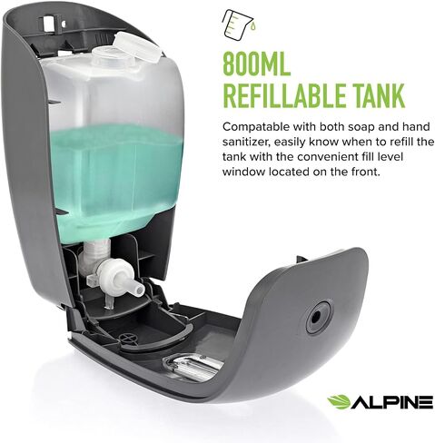 Alpine Manual Soap Dispenser Wall Mount - Commercial Soap Dispenser Wall Mounted for Liquid Soap & Hand Sanitizer in Bathroom, Kitchen, Refillable Large 800 ml Capacity (Grey) in Kuwait