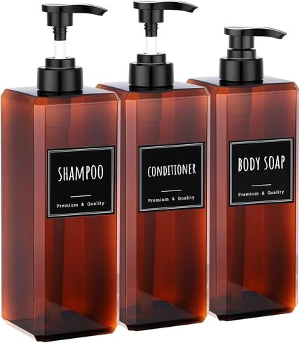 Segbeauty 33.8oz Shampoo and Conditioner Dispenser with Labels, 2pcs Refillable Plastic Empty Lotion Soap Dispenser Liquid Container for Bathroom, 1000ml Gray Large Pump Bottle, Sqaure Lotion Bottles in Saudi Arabia