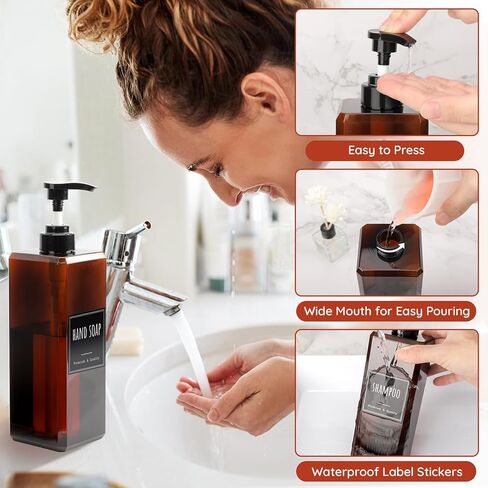 Segbeauty 33.8oz Shampoo and Conditioner Dispenser with Labels, 2pcs Refillable Plastic Empty Lotion Soap Dispenser Liquid Container for Bathroom, 1000ml Gray Large Pump Bottle, Sqaure Lotion Bottles in Saudi Arabia