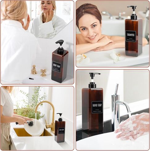 Segbeauty 33.8oz Shampoo and Conditioner Dispenser with Labels, 2pcs Refillable Plastic Empty Lotion Soap Dispenser Liquid Container for Bathroom, 1000ml Gray Large Pump Bottle, Sqaure Lotion Bottles in Saudi Arabia