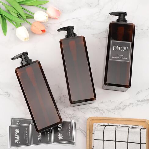 Segbeauty 33.8oz Shampoo and Conditioner Dispenser with Labels, 2pcs Refillable Plastic Empty Lotion Soap Dispenser Liquid Container for Bathroom, 1000ml Gray Large Pump Bottle, Sqaure Lotion Bottles in Saudi Arabia