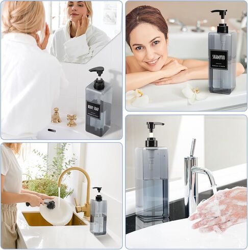 Segbeauty 33.8oz Shampoo and Conditioner Dispenser with Labels, 2pcs Refillable Plastic Empty Lotion Soap Dispenser Liquid Container for Bathroom, 1000ml Gray Large Pump Bottle, Sqaure Lotion Bottles in Saudi Arabia