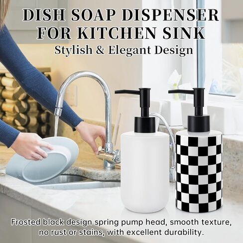 Soap Dispenser with Matte Black Pump, Ceramic Soap Dispenser Bathroom, Minimalist Modern Design Dish Soap Lotion Dispenser for Kitchen Sink, White Refillable Liquid Lotion Hand Soap Bottle in Kuwait