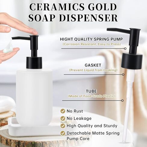 Soap Dispenser with Matte Black Pump, Ceramic Soap Dispenser Bathroom, Minimalist Modern Design Dish Soap Lotion Dispenser for Kitchen Sink, White Refillable Liquid Lotion Hand Soap Bottle in Kuwait