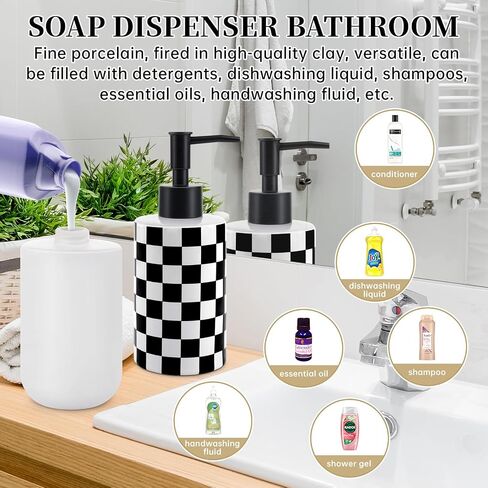Soap Dispenser with Matte Black Pump, Ceramic Soap Dispenser Bathroom, Minimalist Modern Design Dish Soap Lotion Dispenser for Kitchen Sink, White Refillable Liquid Lotion Hand Soap Bottle in Kuwait