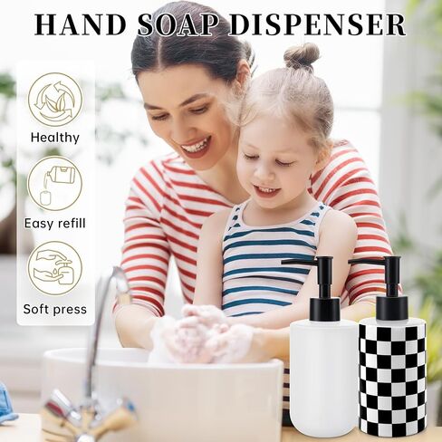 Soap Dispenser with Matte Black Pump, Ceramic Soap Dispenser Bathroom, Minimalist Modern Design Dish Soap Lotion Dispenser for Kitchen Sink, White Refillable Liquid Lotion Hand Soap Bottle in Kuwait