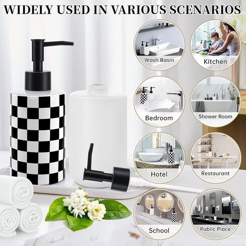 Soap Dispenser with Matte Black Pump, Ceramic Soap Dispenser Bathroom, Minimalist Modern Design Dish Soap Lotion Dispenser for Kitchen Sink, White Refillable Liquid Lotion Hand Soap Bottle in Kuwait