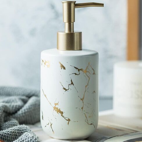 Soap Dispenser with Matte Black Pump, Ceramic Soap Dispenser Bathroom, Minimalist Modern Design Dish Soap Lotion Dispenser for Kitchen Sink, White Refillable Liquid Lotion Hand Soap Bottle in Kuwait