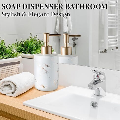 Soap Dispenser with Matte Black Pump, Ceramic Soap Dispenser Bathroom, Minimalist Modern Design Dish Soap Lotion Dispenser for Kitchen Sink, White Refillable Liquid Lotion Hand Soap Bottle in Kuwait
