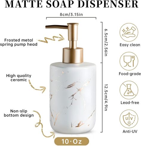 Soap Dispenser with Matte Black Pump, Ceramic Soap Dispenser Bathroom, Minimalist Modern Design Dish Soap Lotion Dispenser for Kitchen Sink, White Refillable Liquid Lotion Hand Soap Bottle in Kuwait