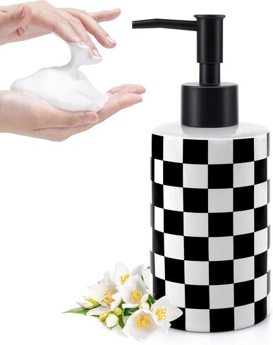 Soap Dispenser with Matte Black Pump, Ceramic Soap Dispenser Bathroom, Minimalist Modern Design Dish Soap Lotion Dispenser for Kitchen Sink, White Refillable Liquid Lotion Hand Soap Bottle in Kuwait