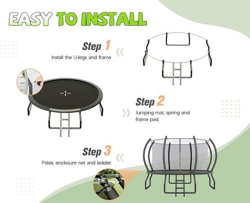 8FT 10FT 12FT 14FT 15FT 16FT Outdoor Trampoline with Enclosure Net and Ladder, Recreational Trampolines for Kids and Adults, Quick Connect Frame, ASTM Approval in Saudi Arabia