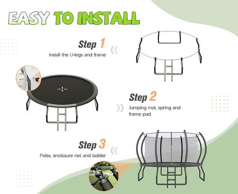 8FT 10FT 12FT 14FT 15FT 16FT Outdoor Trampoline with Enclosure Net and Ladder, Recreational Trampolines for Kids and Adults, Quick Connect Frame, ASTM Approval in Saudi Arabia