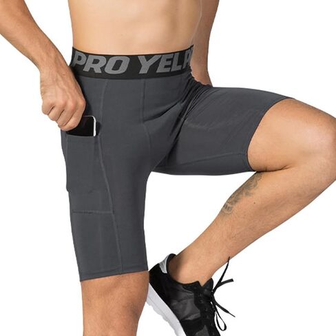 شورتات ضغط الرجال مع جيب 1/3 حزمة- تشغيل الرياضة الرياضية السراويل القصيرة سبانديكس سبورت شورت الضيق in Saudi Arabia