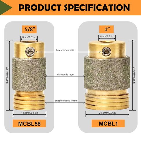 MCBL58 Diamond الطحن بت 5/8 "النحاس الأساسي العجلة الكاشطة التلقائي تغذية زجاج ملون رأس قطعة قطع الغيار القياسية (5/8 بوصة) in Kuwait