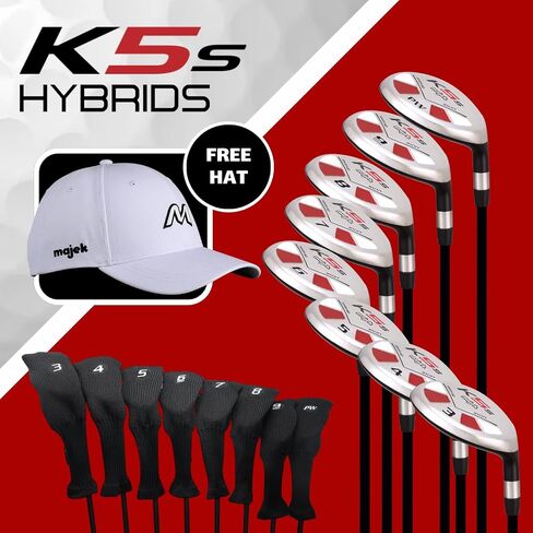 Majek Golf K5 Senior Lady All True Hybrid Clubs Complete Full Hybrid Set Includes #3,4,5,6,7,8,9,PW + Headcover Set & Majek Golf Hat in Saudi Arabia