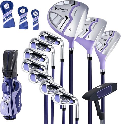 Goplus Complete Golf Club Set for Women, 11 PCS Right Handed Golf Clubs with 460CC #1 Driver, #3 Fairway, #5 Hybrid, #5/#6/#7/#8/#9/#P/#S Irons, Putter, Golf Cart Bag with Rain Hood for Lady in Saudi Arabia