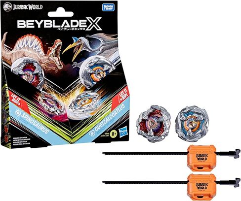 Beyblade X Jurassic World Collab T. Rex vs. Mosasaurus Multipack Set, 2 Takara Tomy Tops, 2 launchers, Battling Top Game, Dinosaur Toys, Ages 8+ in Saudi Arabia