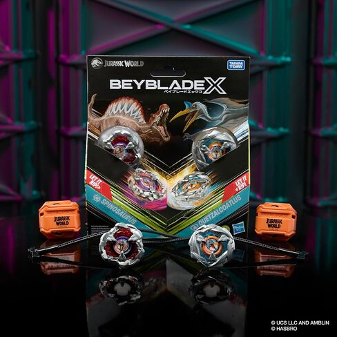 Beyblade X Jurassic World Collab T. Rex vs. Mosasaurus Multipack Set, 2 Takara Tomy Tops, 2 launchers, Battling Top Game, Dinosaur Toys, Ages 8+ in Saudi Arabia