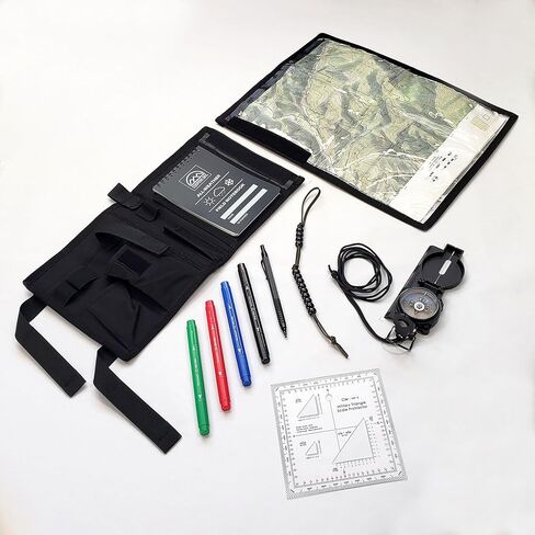 مجموعة Compass Mavigation Kit - الحزمة المتقدمة - تشمل بوصلة على الطراز العسكري العدلي ، وقضية متعددة الوظائف ، وحالات الحارس ، والمنقلة ، والعلامات - اللازمة للبدء in Kuwait