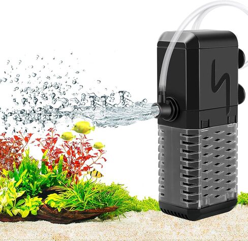 مرشح AQQA Aquarium الداخلي ، مرشح الطاقة الغاطس مع تصميم نظام هرمون مياه الأمطار ، تصميم تدفق المياه القابل للتعديل ، ترشيح الإسفنج الحيوي الصامت الصامت لخزان السمك 26-70 جالون ، 211 GPH ، 9W in Kuwait