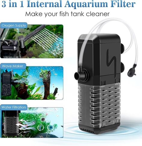 مرشح AQQA Aquarium الداخلي ، مرشح الطاقة الغاطس مع تصميم نظام هرمون مياه الأمطار ، تصميم تدفق المياه القابل للتعديل ، ترشيح الإسفنج الحيوي الصامت الصامت لخزان السمك 26-70 جالون ، 211 GPH ، 9W in Kuwait