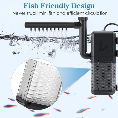مرشح AQQA Aquarium الداخلي ، مرشح الطاقة الغاطس مع تصميم نظام هرمون مياه الأمطار ، تصميم تدفق المياه القابل للتعديل ، ترشيح الإسفنج الحيوي الصامت الصامت لخزان السمك 26-70 جالون ، 211 GPH ، 9W in Kuwait