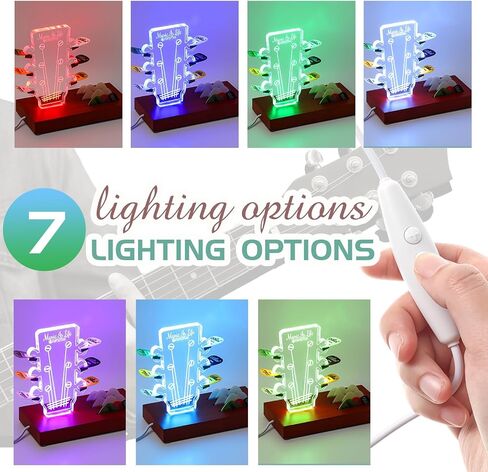 Light up Guitar Pick Holder RGB Acrylic Electric Guitar Headstock Shaped Pick Holder 7 Colors Display Storage Accessories with Base for Music Guitar Players Musician Guitarist Lovers Gift in Saudi Arabia