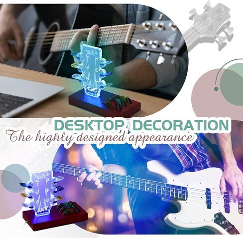 Light up Guitar Pick Holder RGB Acrylic Electric Guitar Headstock Shaped Pick Holder 7 Colors Display Storage Accessories with Base for Music Guitar Players Musician Guitarist Lovers Gift in Saudi Arabia