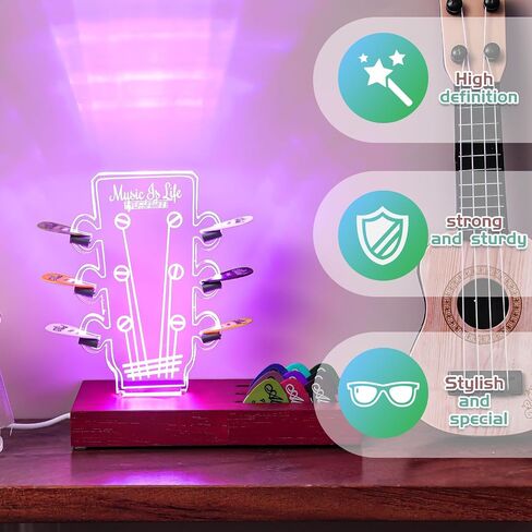 Light up Guitar Pick Holder RGB Acrylic Electric Guitar Headstock Shaped Pick Holder 7 Colors Display Storage Accessories with Base for Music Guitar Players Musician Guitarist Lovers Gift in Saudi Arabia