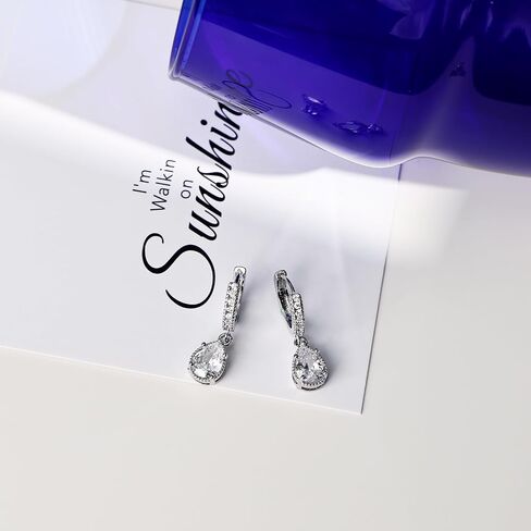 Teardrop Sapphire Hoop Earrings Sterling Silver Dangle Royal Blue Earrings for Women in Saudi Arabia