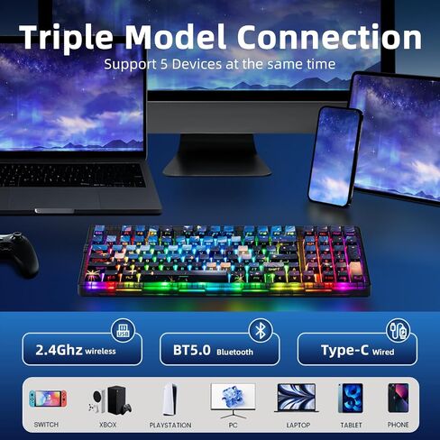 ZORNHER ZH980 Wireless Mechanical Gaming Keyboard,95% Blue Hot-Swappable Custom Creamy Keyboard with Number Pad,Shine Through Dye Sublimation PBT Keycaps,Pre-lubed Linear Switches,RGB Backlit in Kuwait