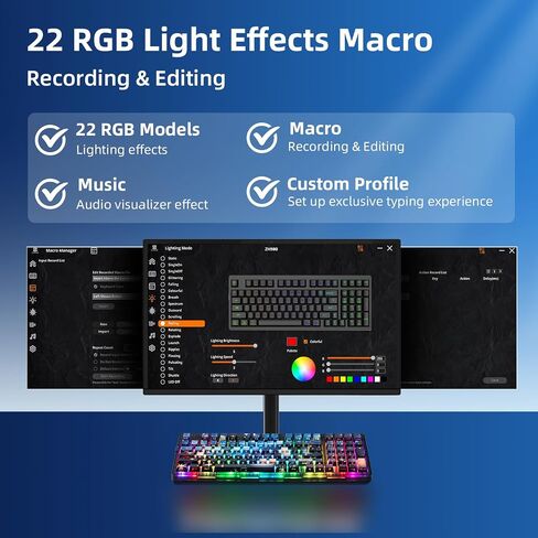 ZORNHER ZH980 Wireless Mechanical Gaming Keyboard,95% Blue Hot-Swappable Custom Creamy Keyboard with Number Pad,Shine Through Dye Sublimation PBT Keycaps,Pre-lubed Linear Switches,RGB Backlit in Kuwait