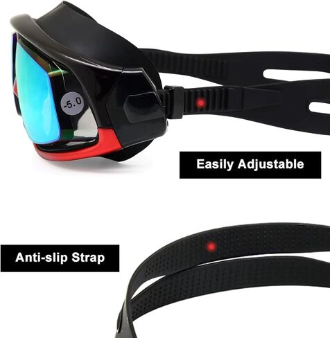 Farsighted +2.0 to +6.0 Optical Swim Goggles, Anti-Fog, UV Protected Big mask swimming goggles in Kuwait