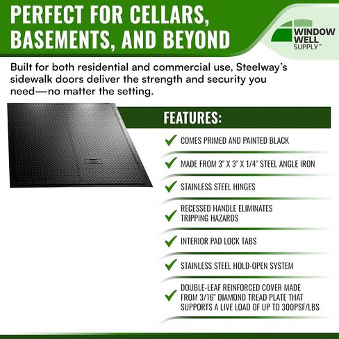 Steelway Diamond Plate Sidewalk Door - Heavy-Duty Secure Metal Access Doors for Convenient Outdoor Entry and Enhanced Security, Sidewalk Diamond Metal Plate Covers - 48" L x 60" W in Saudi Arabia