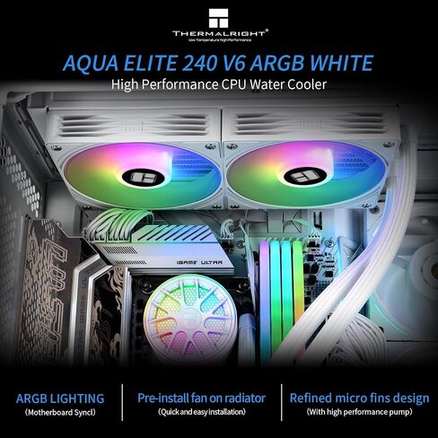 Thermalright Aqua Elite 240 V6 ARGB Black AIO CPU Cooler, ARGB PWM Cooler Fans with 2000RPM, for Intel Lga1150/1151/1155/1156/1200/2011/1700/1851, AMD: AM4/AM5, Case 240mm AIO Radiator in Saudi Arabia