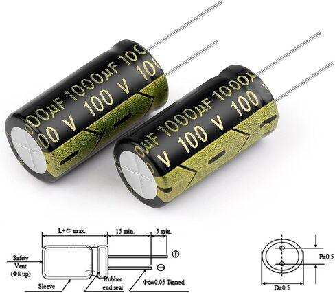 10Pcs Aluminum Electrolytic Capacitor 100V1000UF 18x35mm High Frequency Low ESR Low Resistance Capacitors in Saudi Arabia