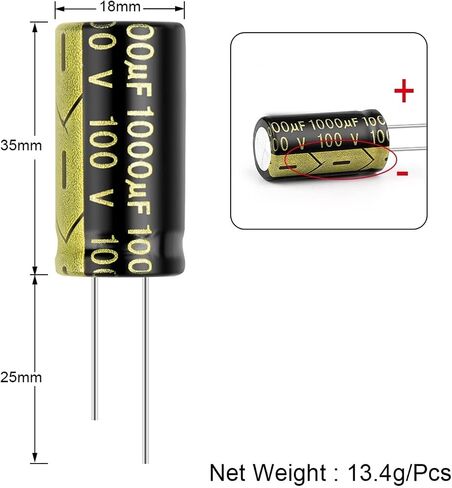 10Pcs Aluminum Electrolytic Capacitor 100V1000UF 18x35mm High Frequency Low ESR Low Resistance Capacitors in Saudi Arabia