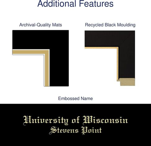 University of Wisconsin Stevens Point 10"w x 8"h Diploma Frame - Fits a bachelor's - Gold Engraved Medallion Diploma Frame - Black Moulding with Black and Gold Matting - Officially Licensed in Saudi Arabia