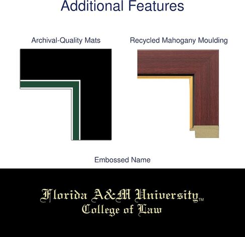 Florida A&M University 17" w x 11" h Diploma Frame - Fits College of Law - Gold Embossed Diploma Frame - Mahogany Moulding with Black and Tartan Green Matting - Officially Licensed in Kuwait