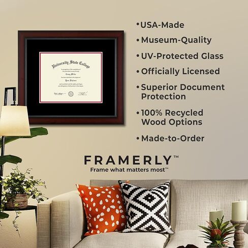 Florida A&M University 17" w x 11" h Diploma Frame - Fits College of Law - Gold Embossed Diploma Frame - Mahogany Moulding with Black and Tartan Green Matting - Officially Licensed in Kuwait