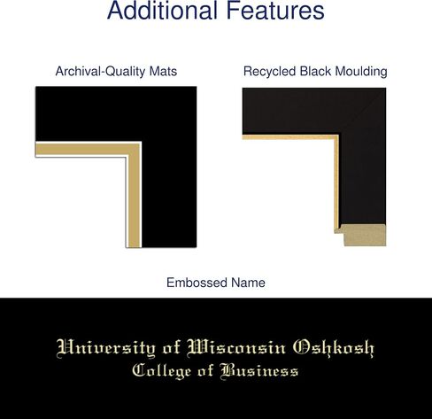 University of Wisconsin Oshkosh 10" w x 8" h Diploma Frame - Fits a bachelor's and master's - Gold Engraved Medallion Diploma Frame - Black Moulding with Black and Gold Matting in Saudi Arabia