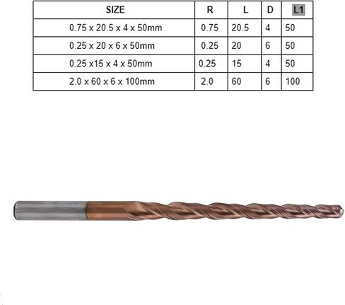 Fafeicy Cone End Mills Tungsten Steel Excellent Chip Removal Long Life High Surface Finish Engraving CNC Acrylic (R0.25 * 15*D4*50) in Kuwait