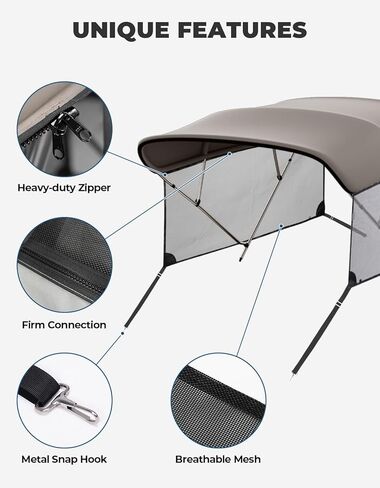 Kemimoto 3 Bow Bimini Top Placeming مع شبكات قابلة للفصل الجدران الجانبية 600D Canvas Canvas الغطاء الثقيل قارب المظلة الظل مقاوم للماء. in Saudi Arabia