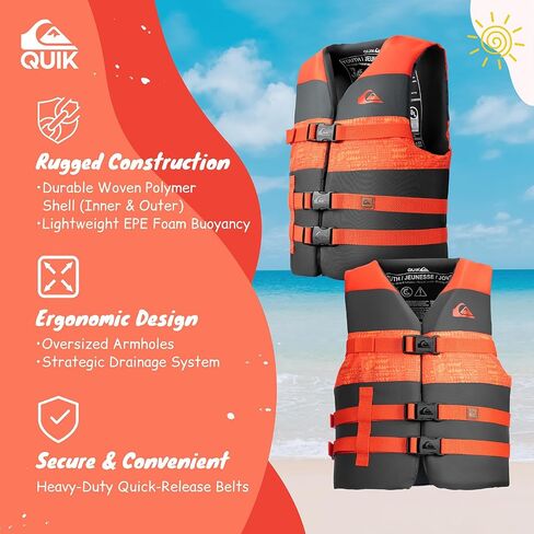 وافق Quiksilver USCG على سترة النجاة للشباب/الأطفال/الرضع ، وسترة LIGE LIGE LIFE LIFE LIGE مع أبازيم سريعة الإصدار ، للسباحة ، الشاطئ ، البحيرة ، التجديف ، القوارب ، صيد الأسماك in Saudi Arabia