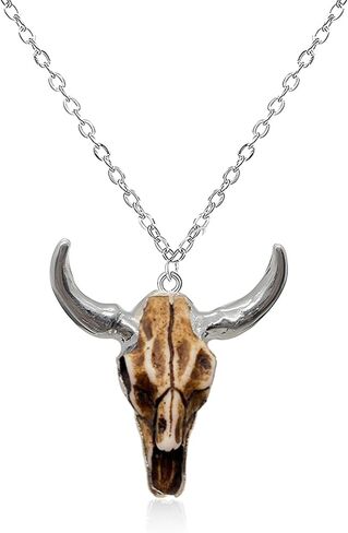 Bull Head Skull Pendant Necklace for Men Women Vintage Gothic Bull Skull Head Necklace Hip Hop Charm White Bull Necklace Retro Tribe Jewelry (Gold) in Saudi Arabia