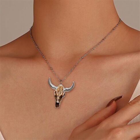 Bull Head Skull Pendant Necklace for Men Women Vintage Gothic Bull Skull Head Necklace Hip Hop Charm White Bull Necklace Retro Tribe Jewelry (Gold) in Saudi Arabia
