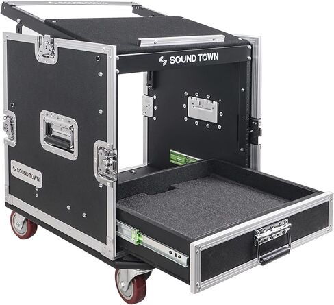 Sound Town 16U PA DJ Pro Audio Rack/Road ATA Case with 2U Drawer, 11U Slant Mixer Top, Two DJ Work Tables, Casters, Pro Tour Grade (MR-DR16UT2) in Saudi Arabia