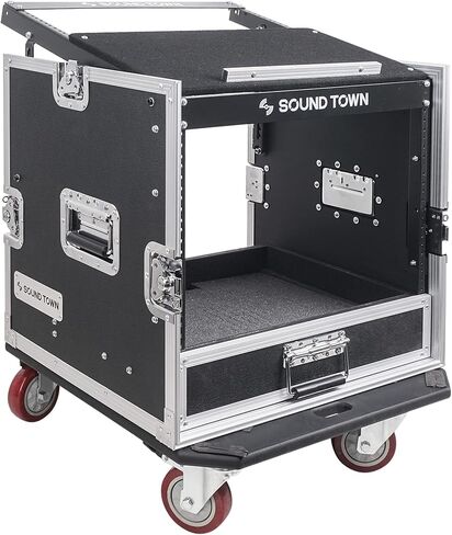 Sound Town 16U PA DJ Pro Audio Rack/Road ATA Case with 2U Drawer, 11U Slant Mixer Top, Two DJ Work Tables, Casters, Pro Tour Grade (MR-DR16UT2) in Saudi Arabia